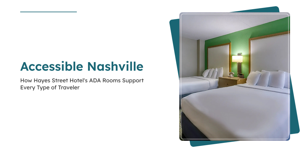 Hayes Street Hotel Nashville ADA accessible entrance and lobby with wide pathways and automatic doors